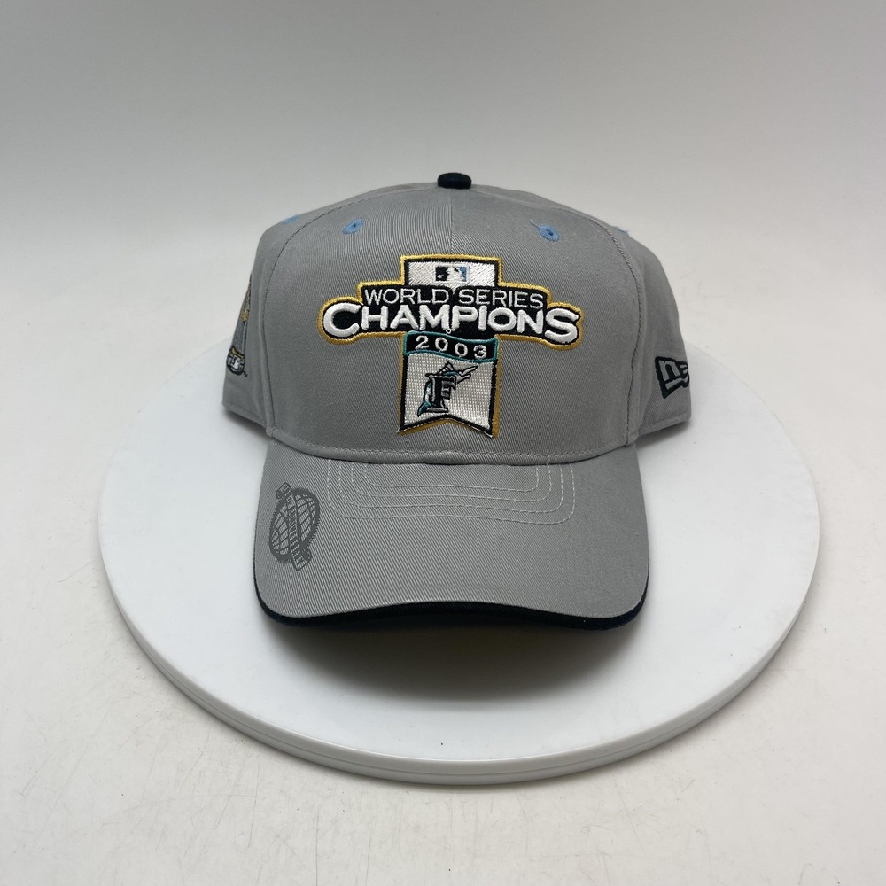 Vintage Florida Marlins Hat Cap Strap Back One Size Gray World Series New Era‎